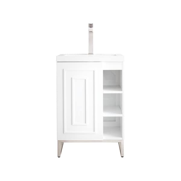 James Martin Vanities Alicante 24in Single Vanity, Glossy White, Brushed Nickel w/ White Glossy Composite Stone Top E110V24GWBNKWG - main